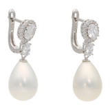 Aretes largos circonias oval perla plata