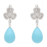 Aretes largos flor petalos perlas/coral/turquesa plata