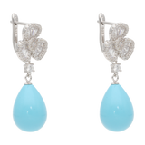 Aretes largos flor petalos perlas/coral/turquesa plata