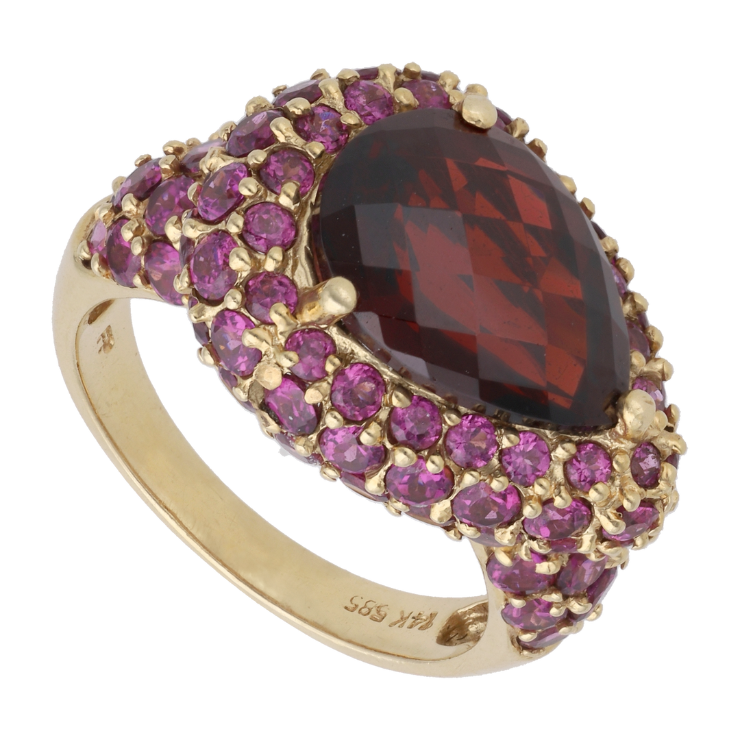 Anillo granate y rosalindas 14K