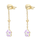 Aretes largos flor esmaltada 14K