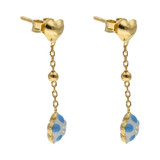 Aretes largos flor esmaltada 14K