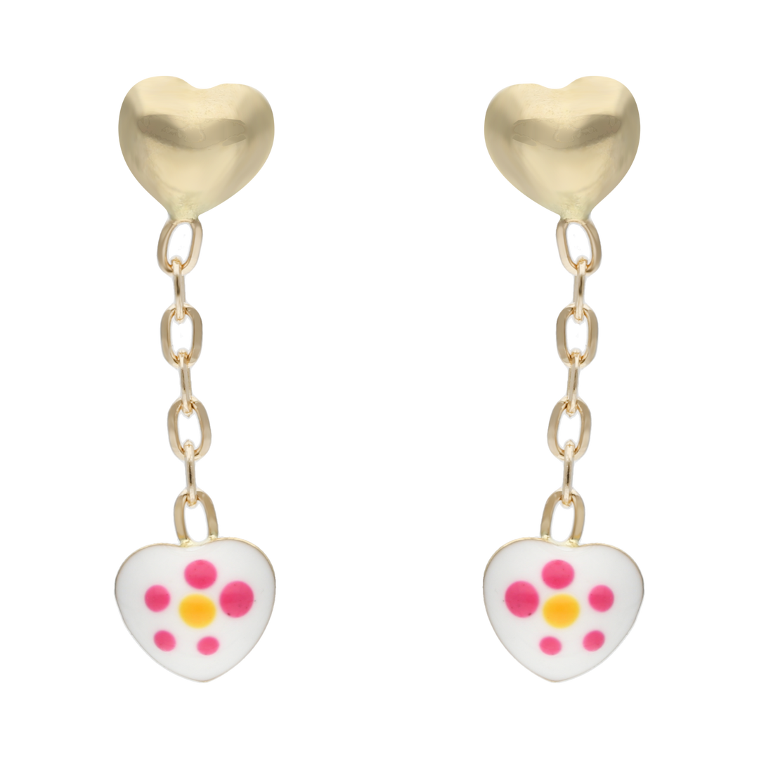 Aretes largos corazón esmaltado 14K