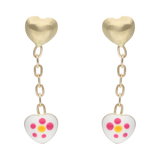 Aretes largos corazón esmaltado 14K