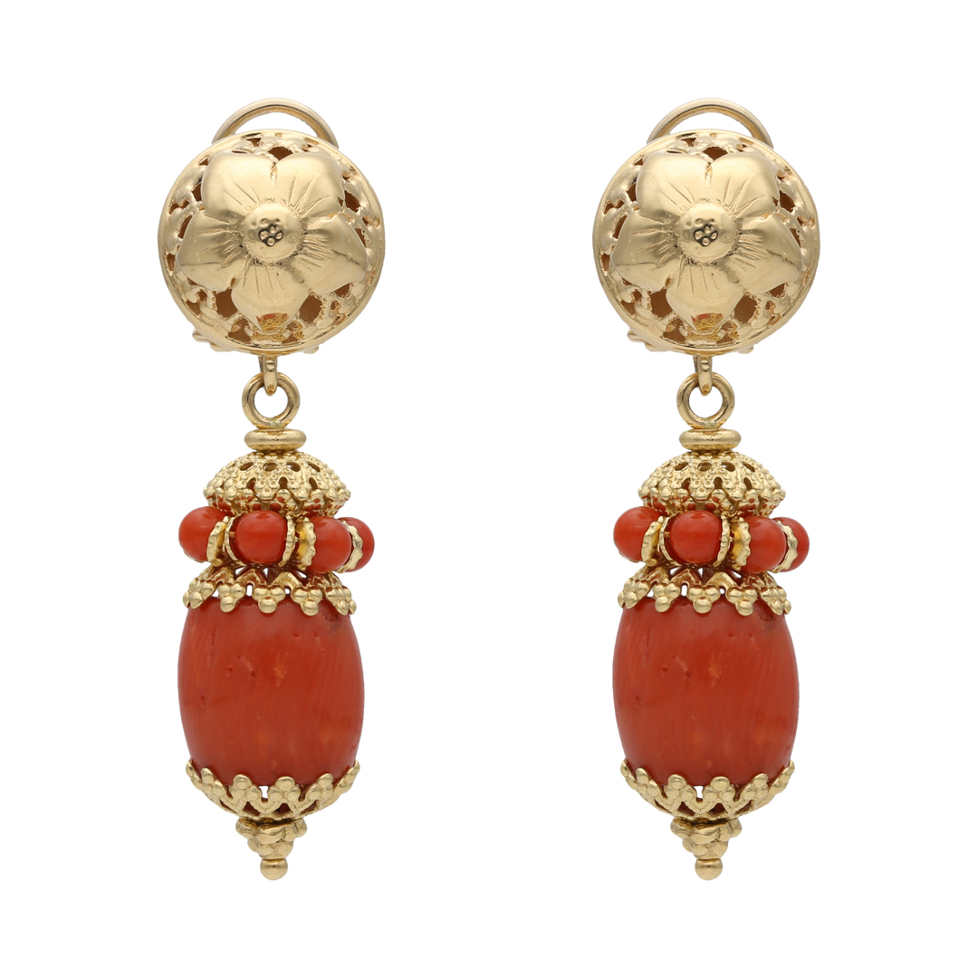Aretes largos coral 18K