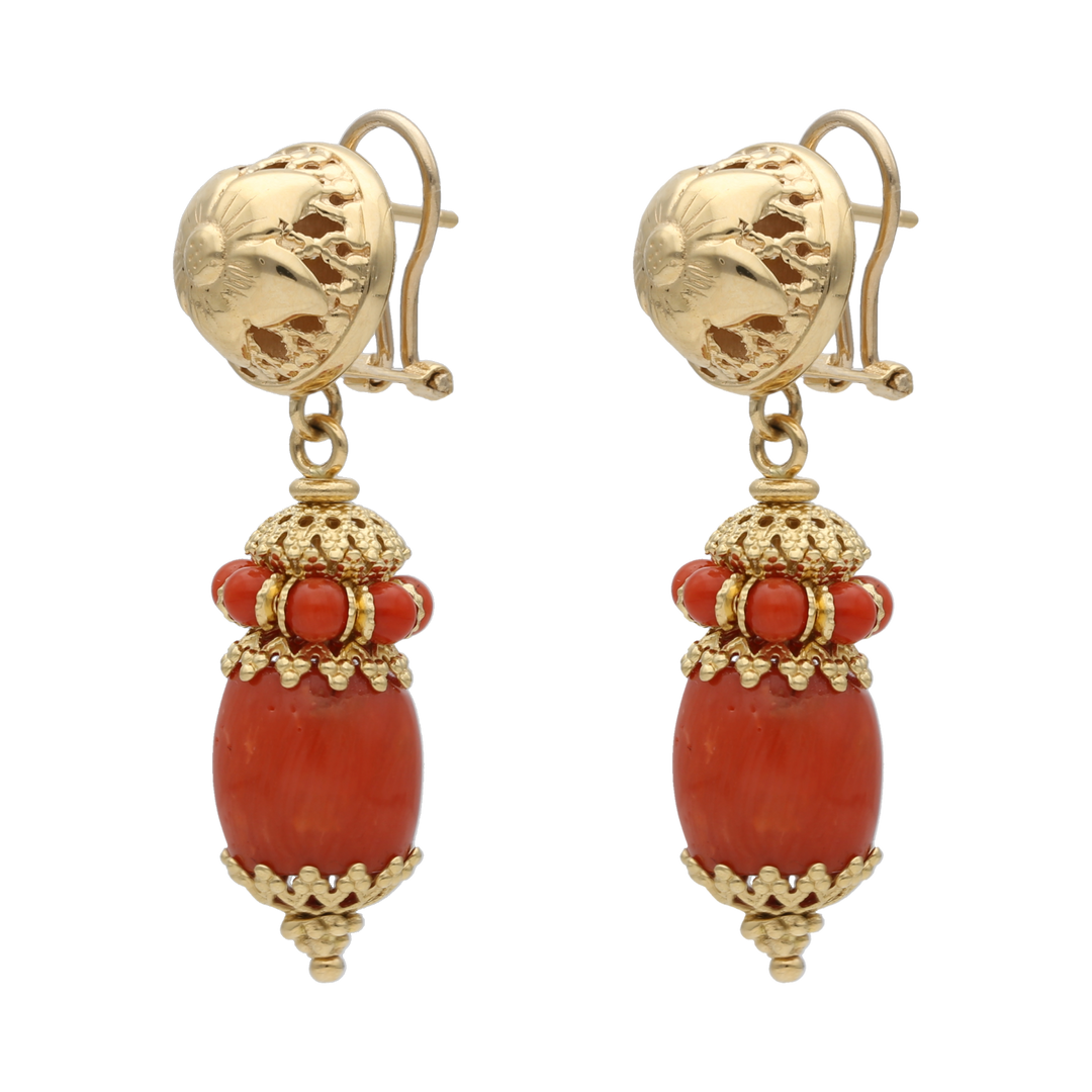 Aretes largos coral 18K