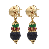 Aretes largos esmeraldas, rubíes y zafiros 18K