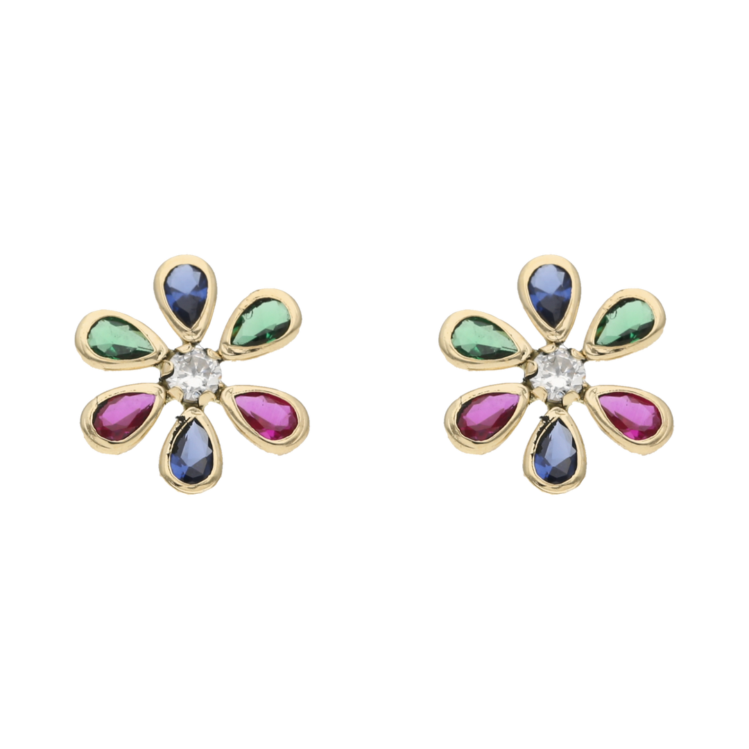 Broquel flor circonias color 14K