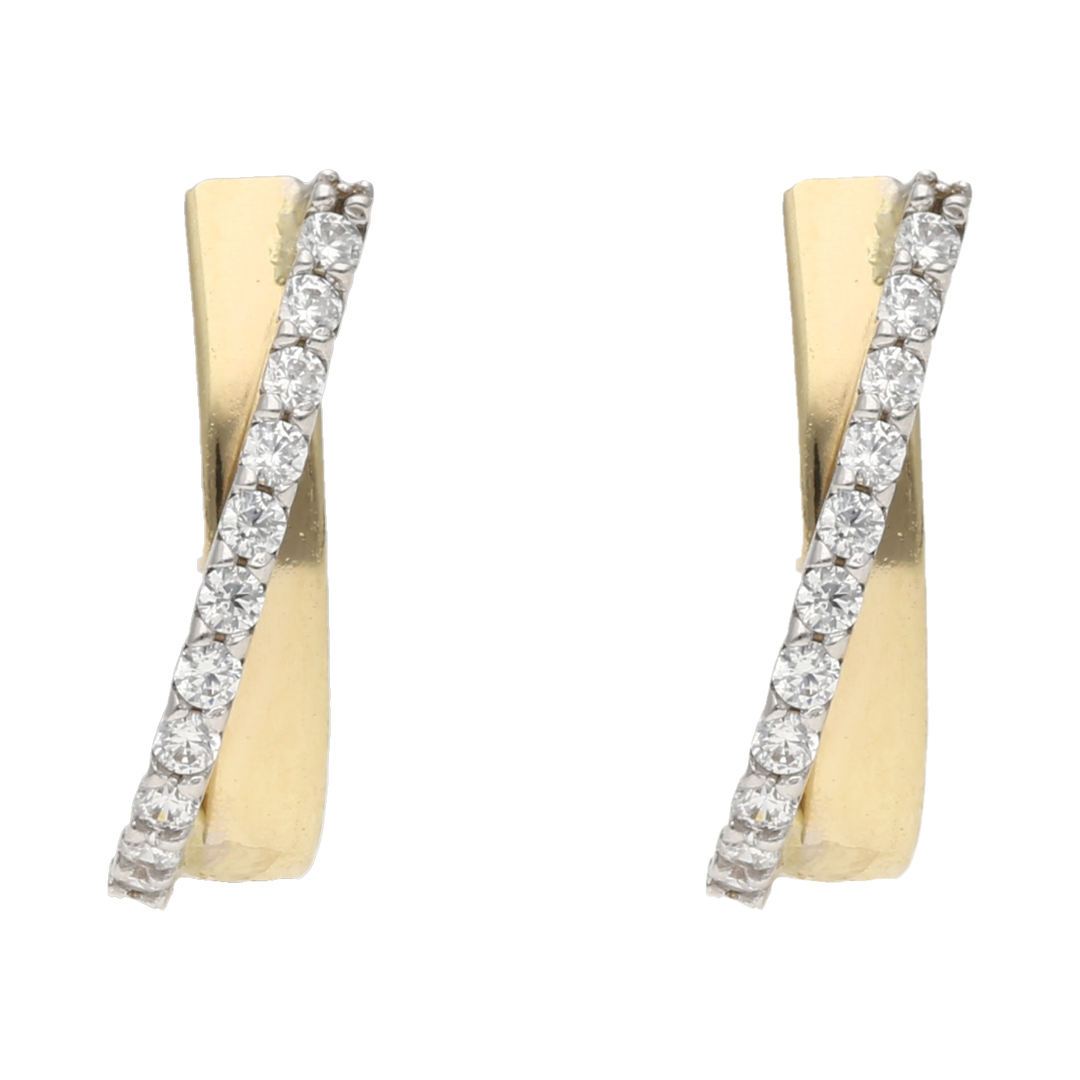 Broquel 2 filas circonias bicolor 14K