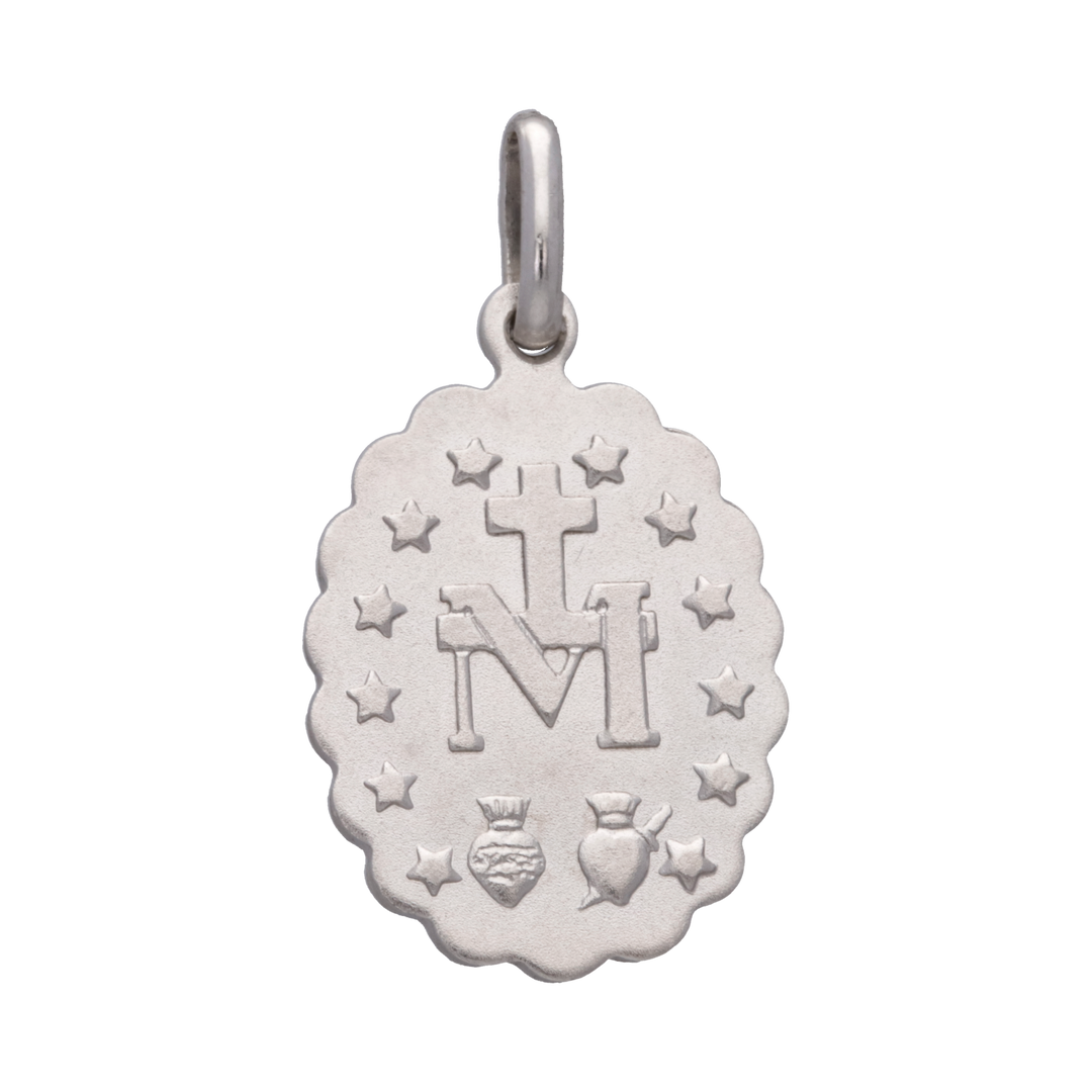 Medalla Virgen Milagrosa oro blanco 14K