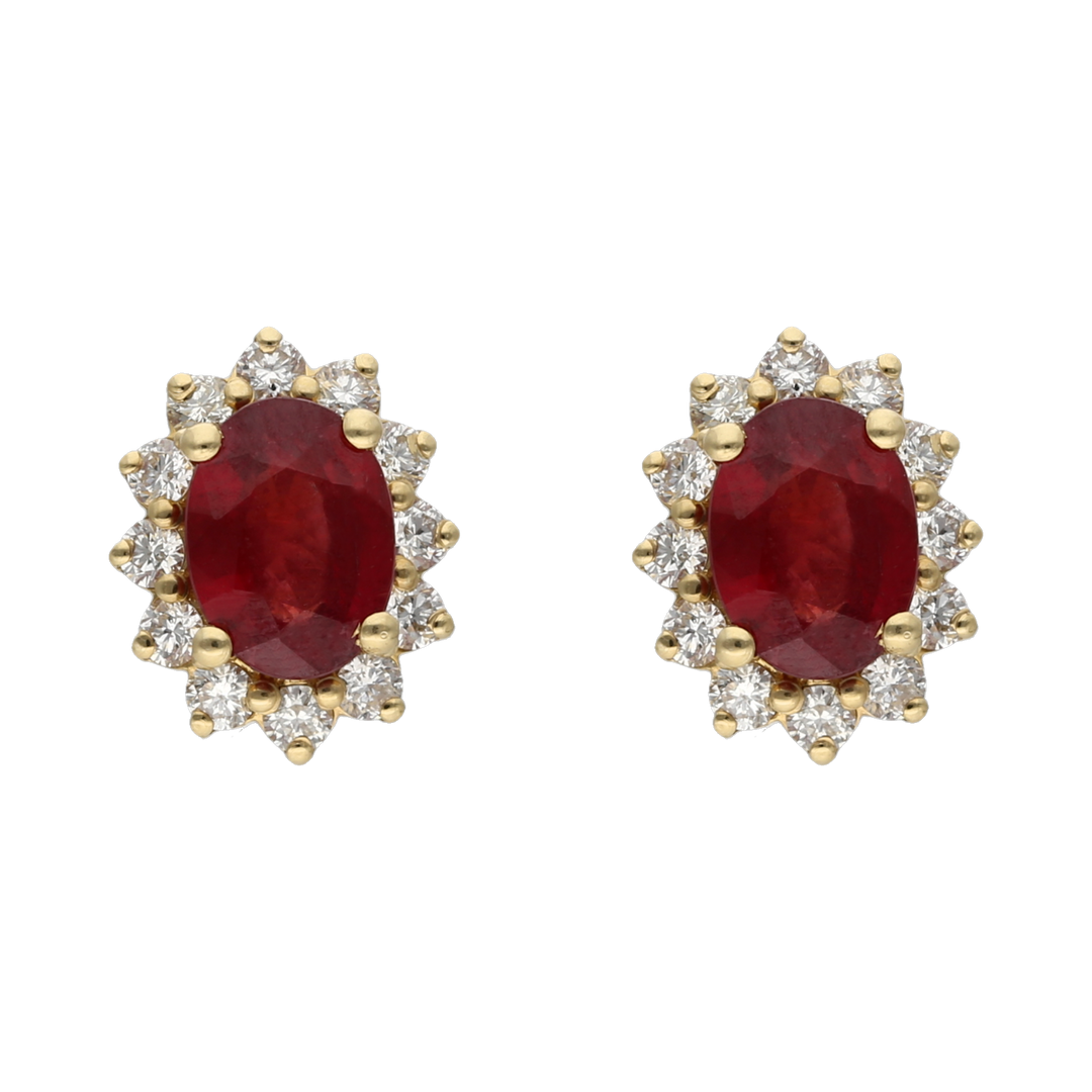 Broquel rubí y brillantes 14K