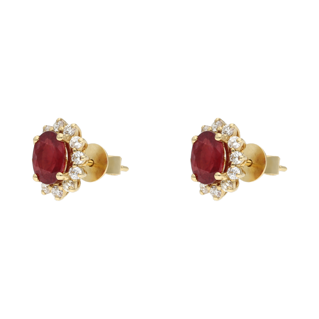 Broquel rubí y brillantes 14K