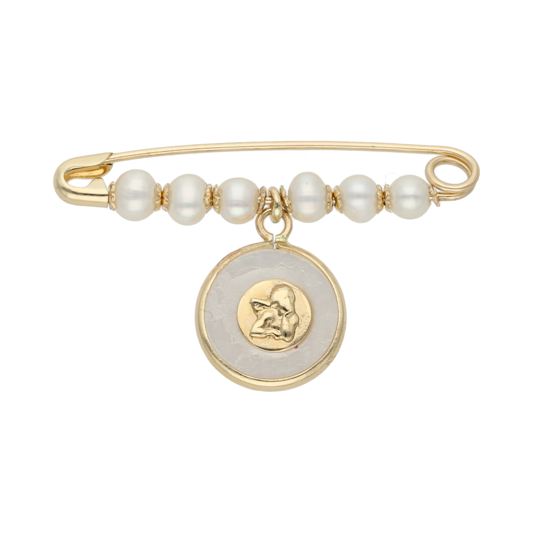 Seguro perlas medalla angel 14K