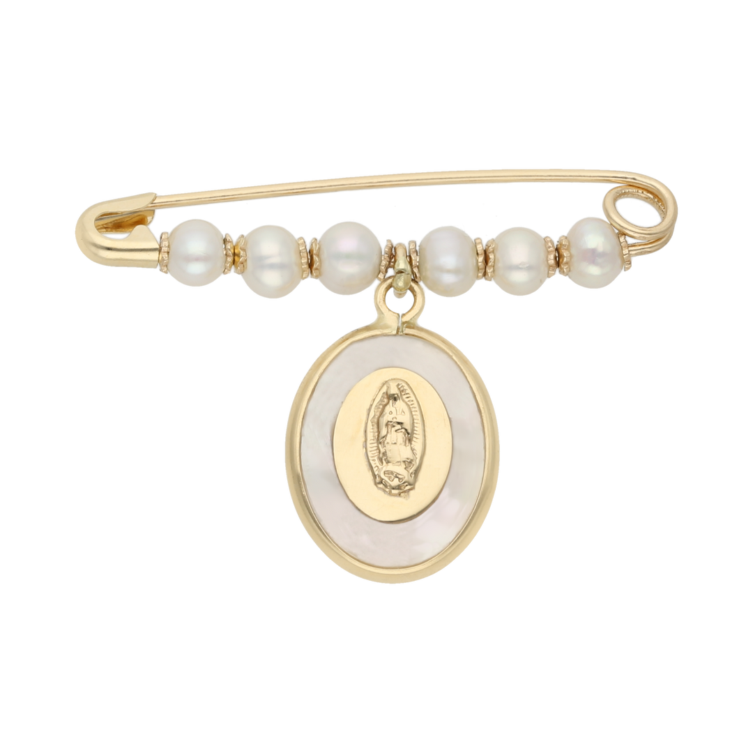 Seguro perlas medalla madre perla Virgen Guadalupe