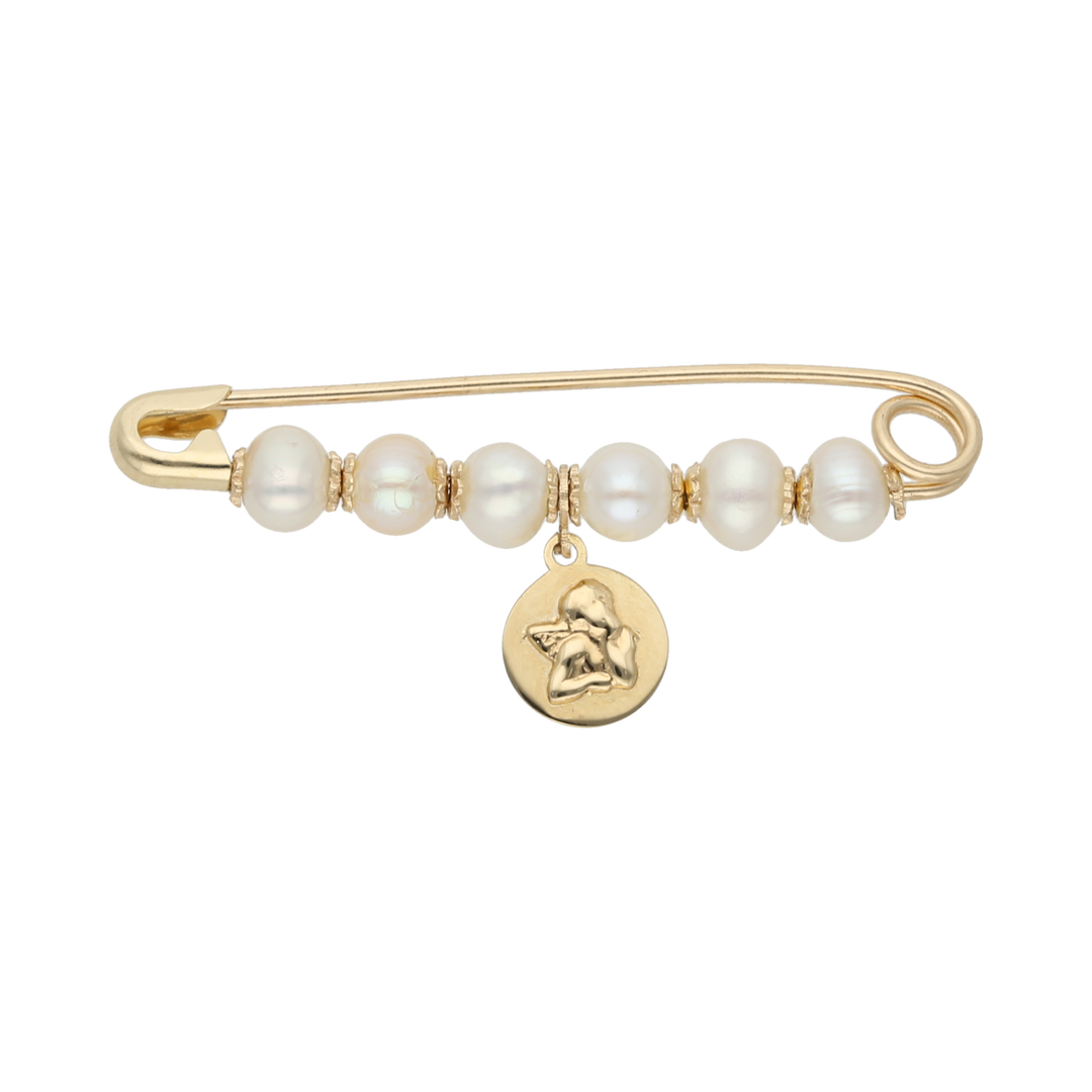 Seguro perlas medalla mini angel 14K