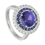 Anillo tanzanitas y brillantes 18K