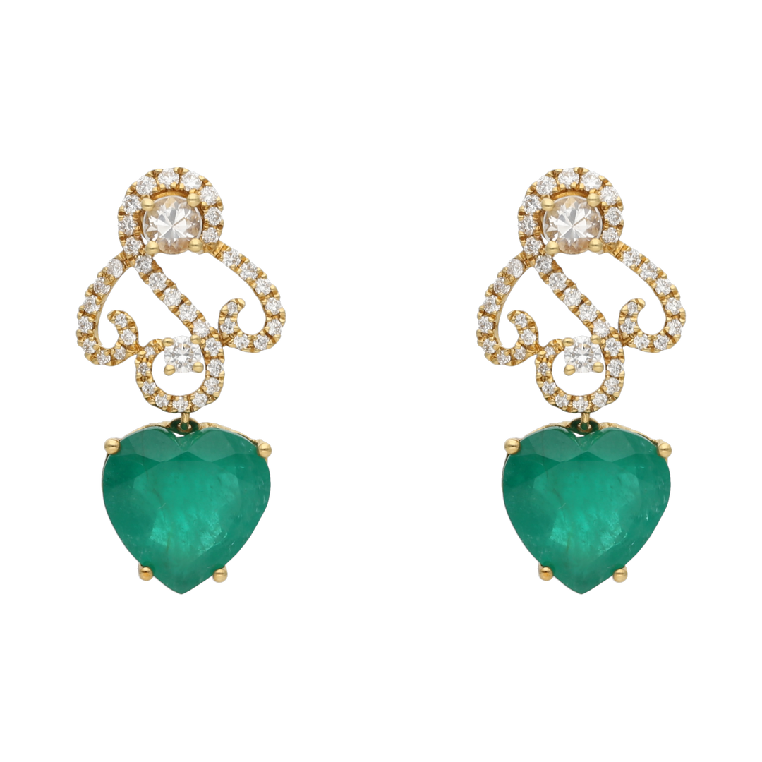 Aretes azcarraguitas esmeraldas y brillantes 14K