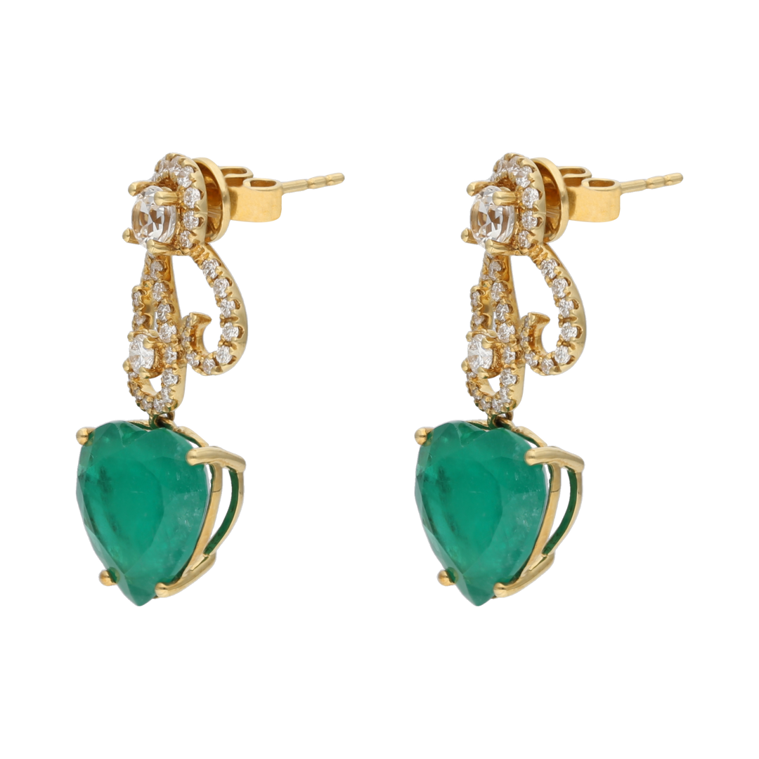 Aretes azcarraguitas esmeraldas y brillantes 14K
