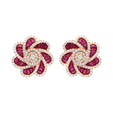 Aretes grandes flores rubíes y diamantes 18K