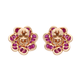 Aretes grandes flores rubíes y diamantes 18K