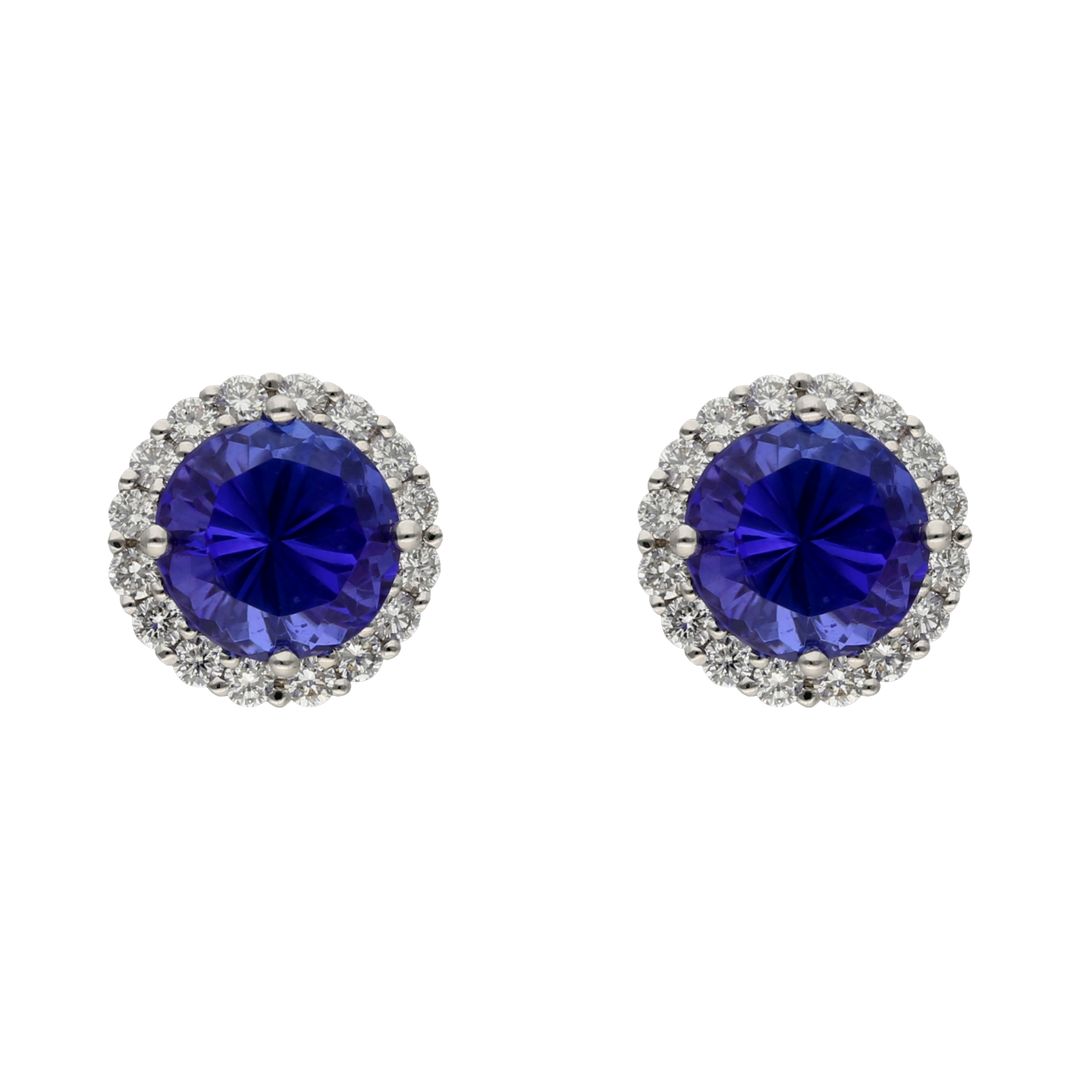 Broquel tanzanitas y brillantes 14K