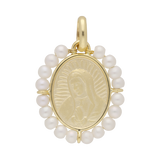 Medalla Virgen de Guadalupe 14K con perlas