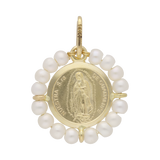 Medalla Virgen de Guadalupe 14K con perlas