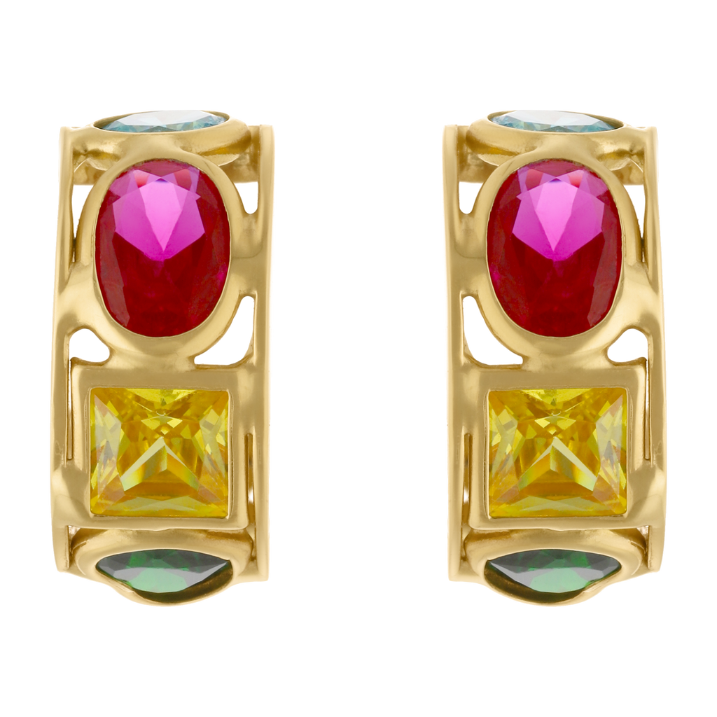 Arracadas 15 mm circonias colores 14K
