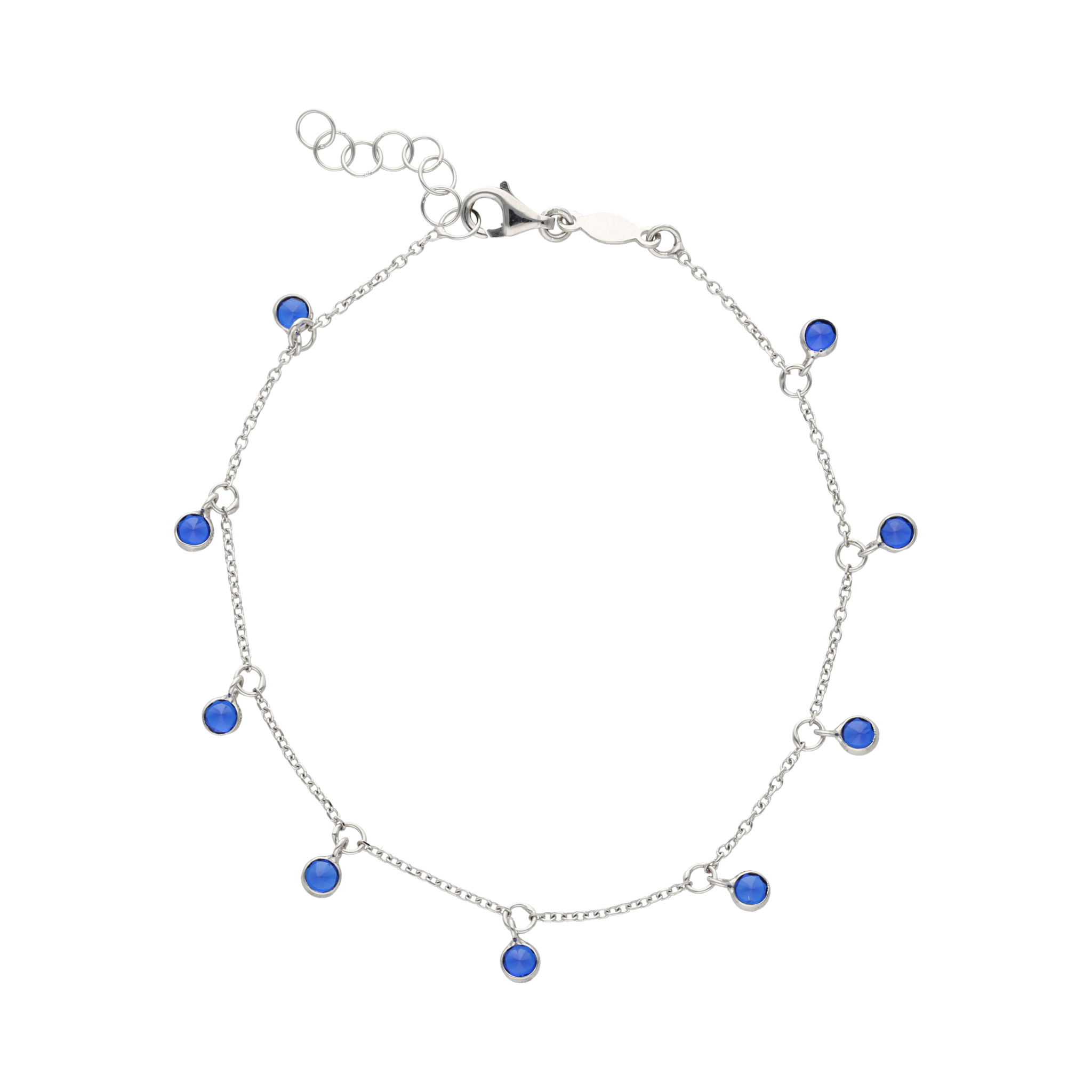Pulsera circonias azules colgantes 14K