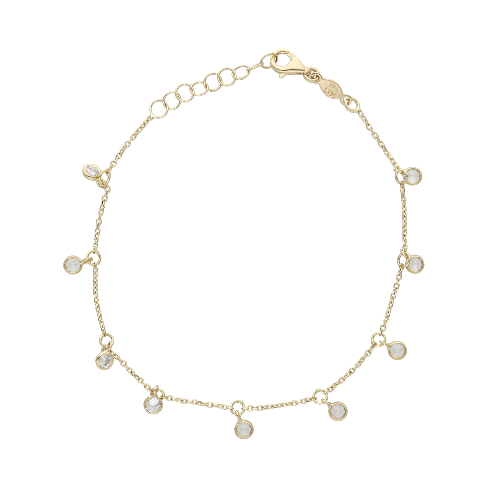 Pulsera circonias colgantes 14K