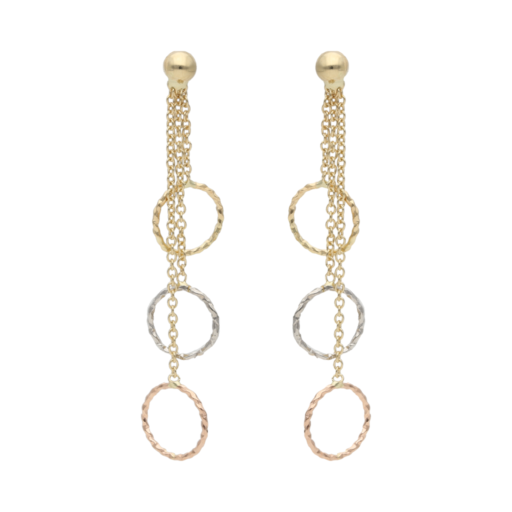 Aretes largos círculos diamantados 14K