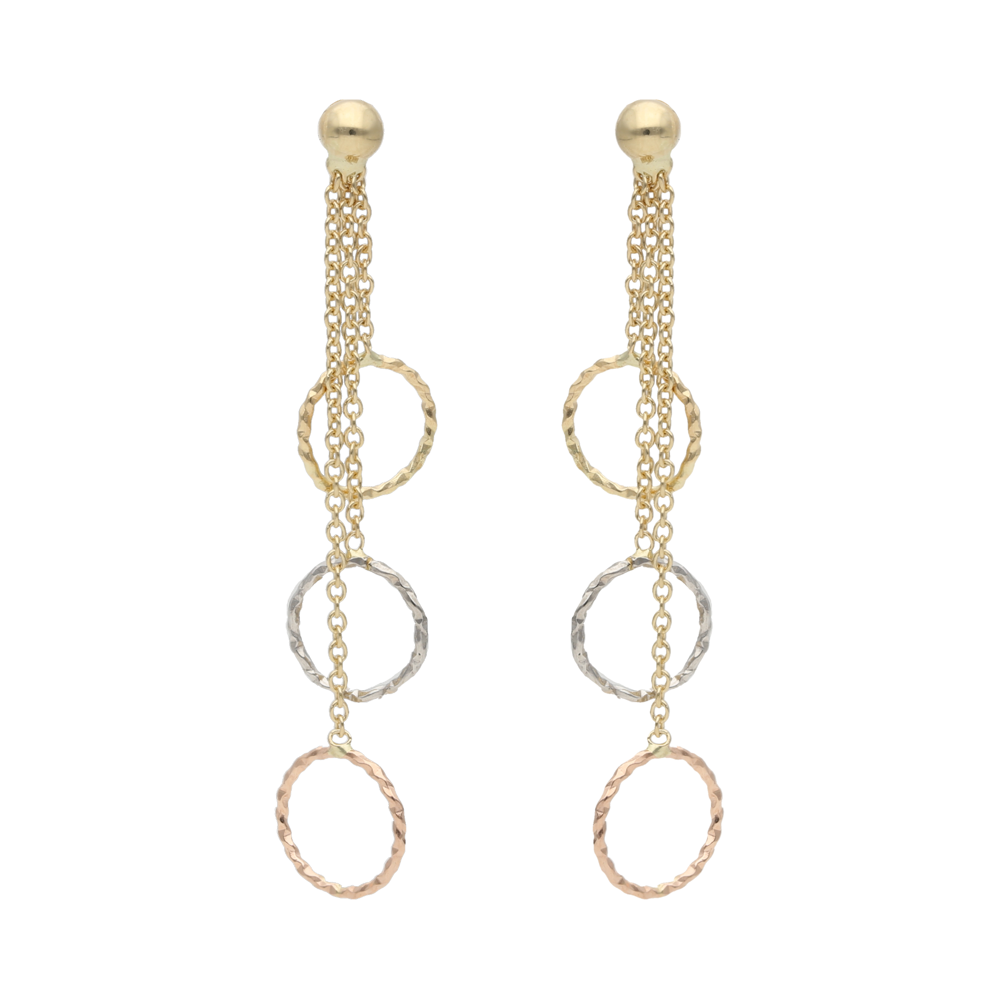 Aretes largos círculos diamantados 14K