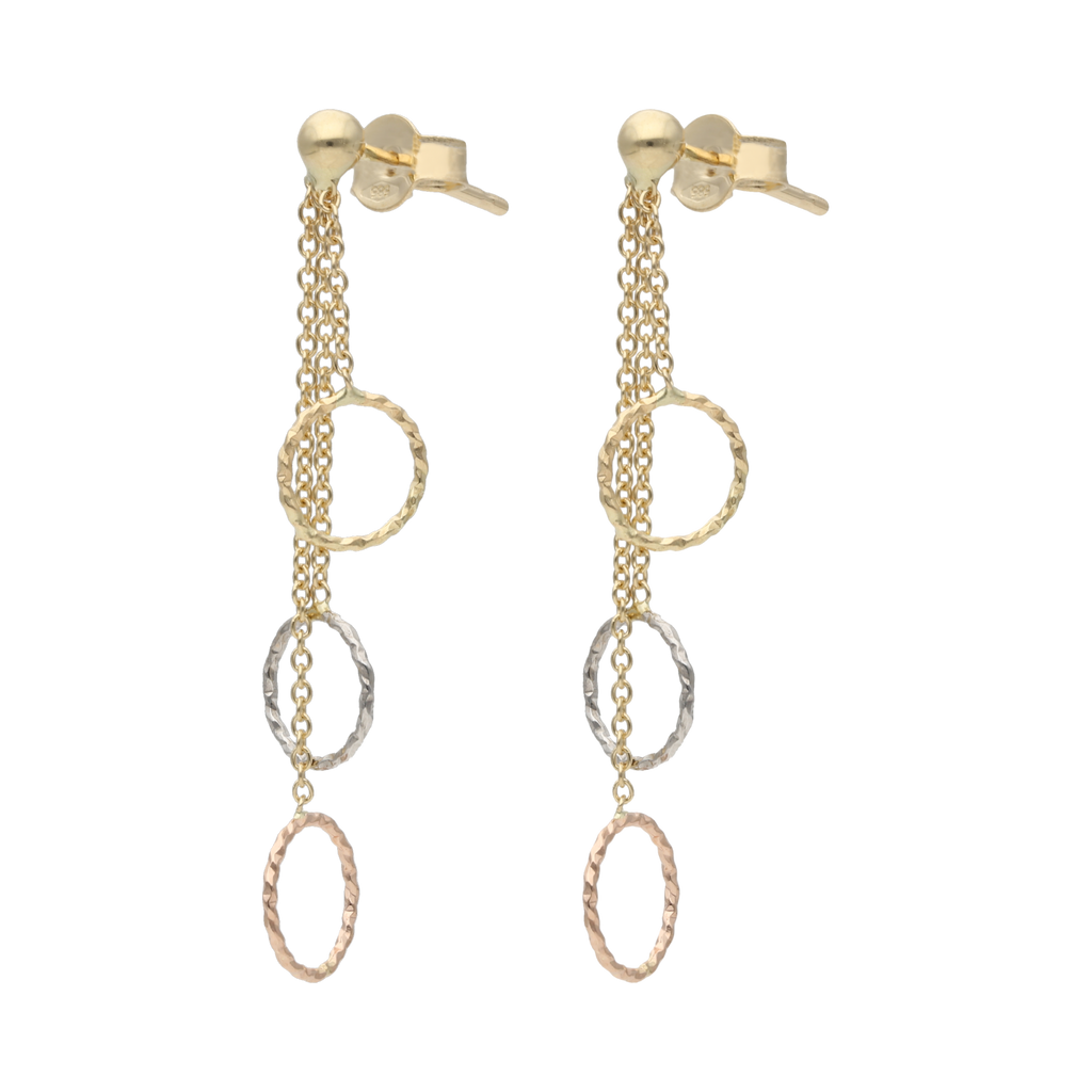 Aretes largos círculos diamantados 14K