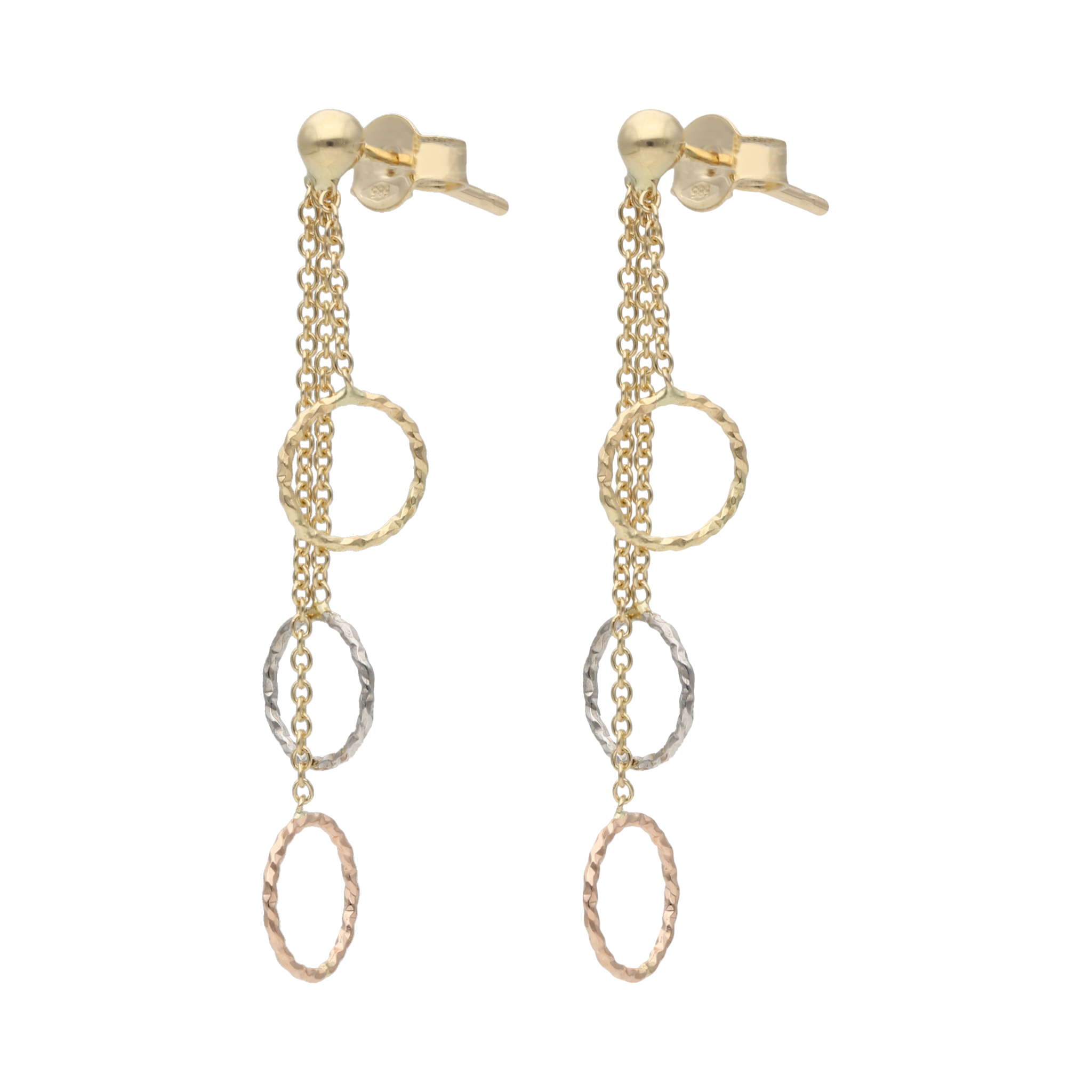 Aretes largos círculos diamantados 14K