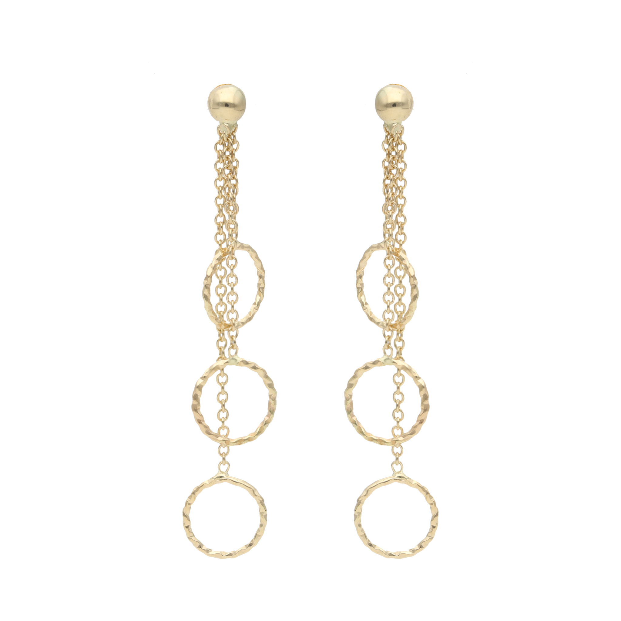 Aretes largos círculos diamantados 14K
