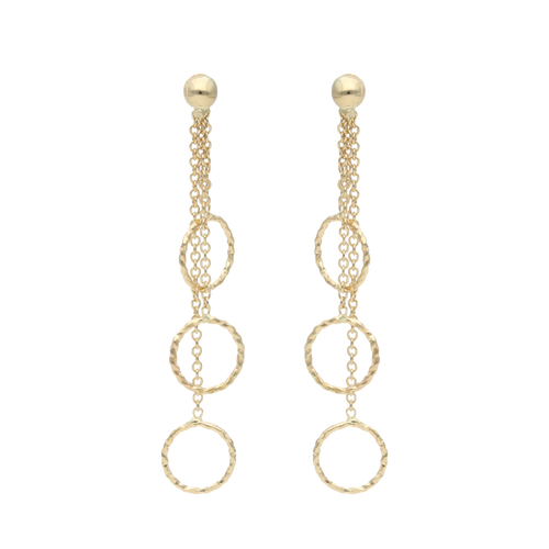 Aretes largos círculos diamantados 14K