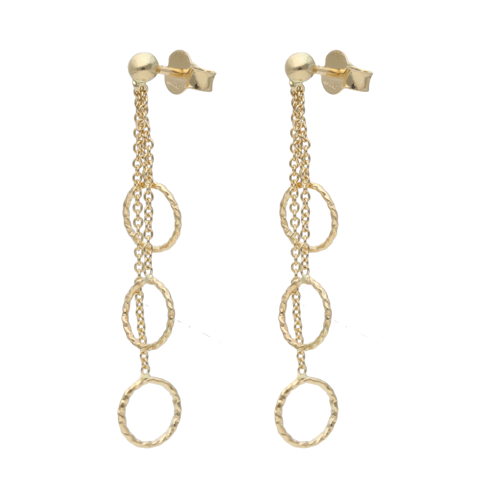 Aretes largos círculos diamantados 14K