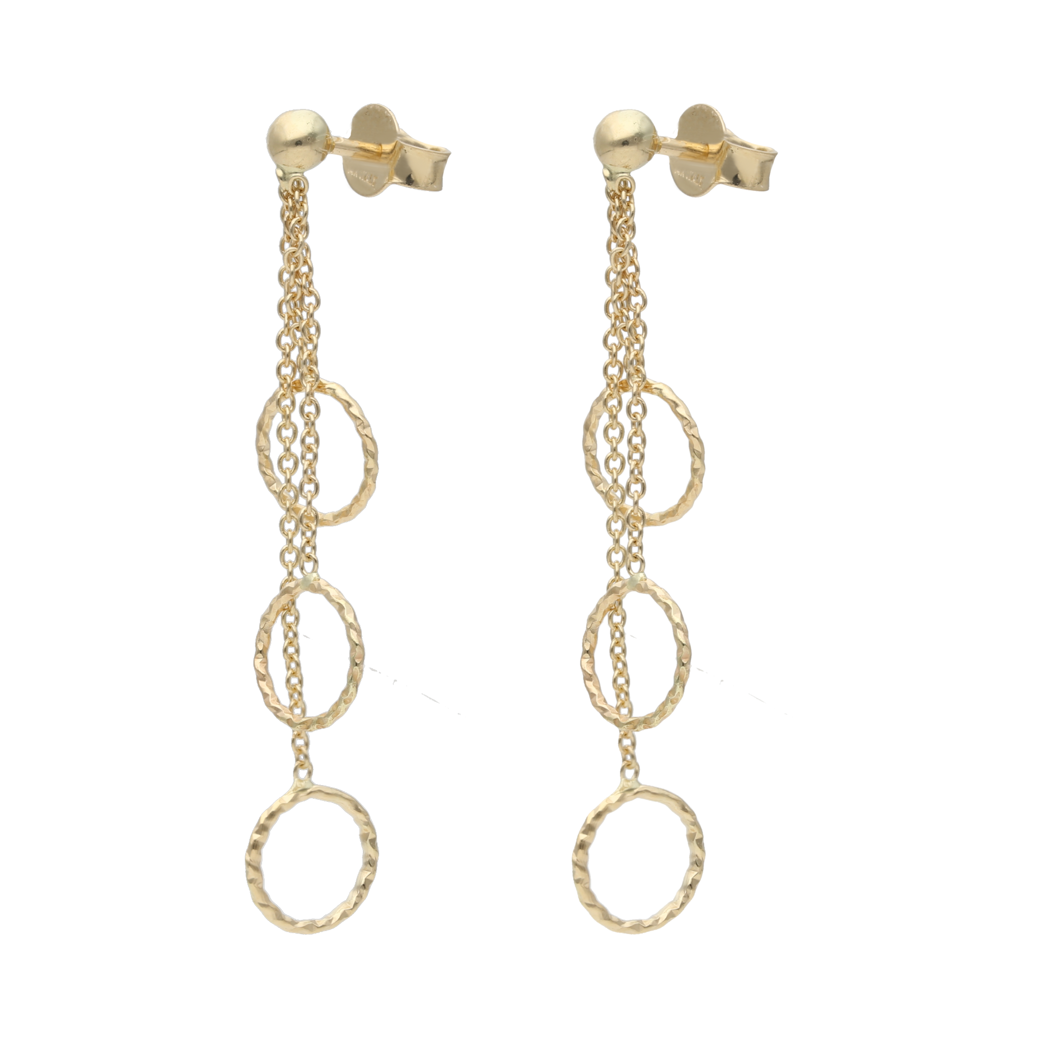 Aretes largos círculos diamantados 14K