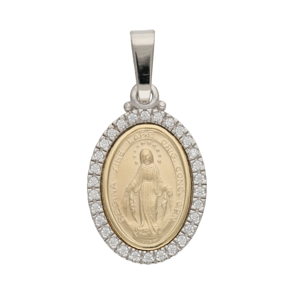 Medalla Milagrosa circonias bicolor 14K