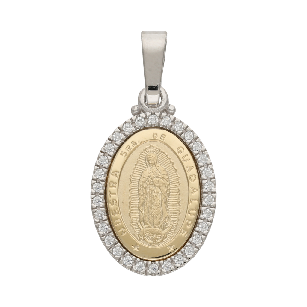 Medalla Guadalupe circonias bicolor 14K