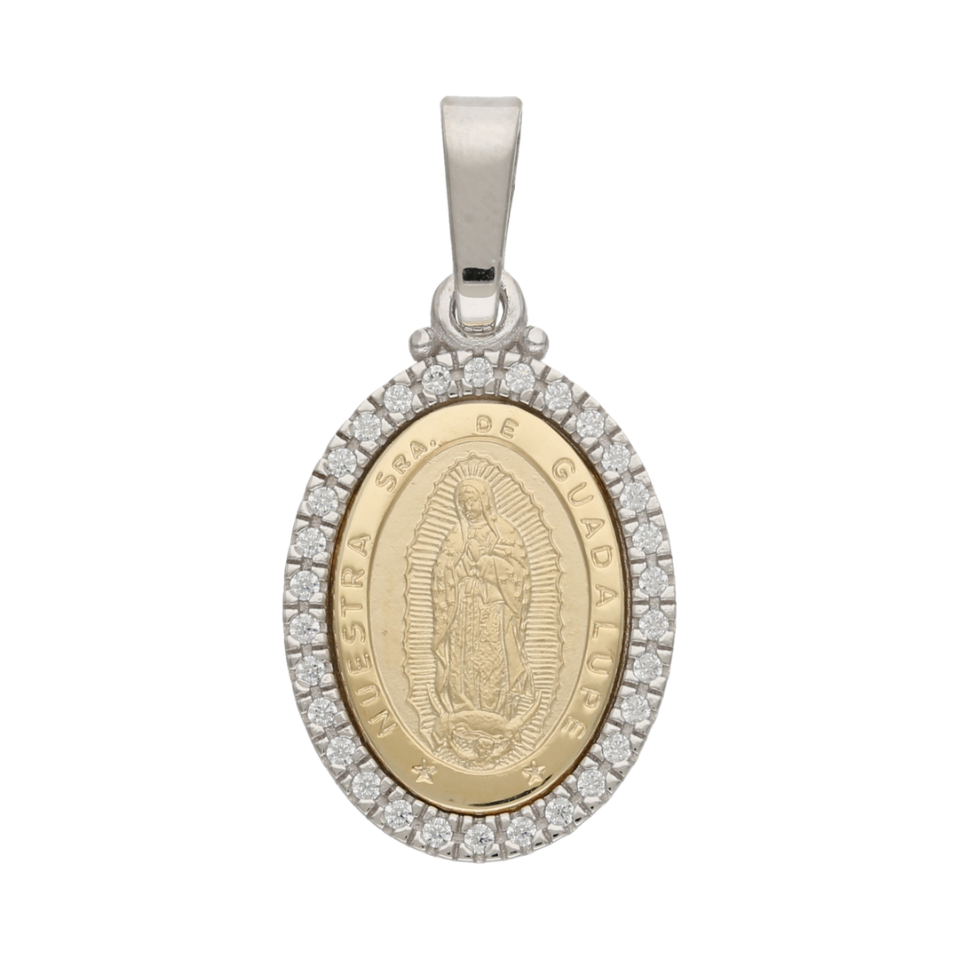 Medalla Guadalupe circonias bicolor 14K