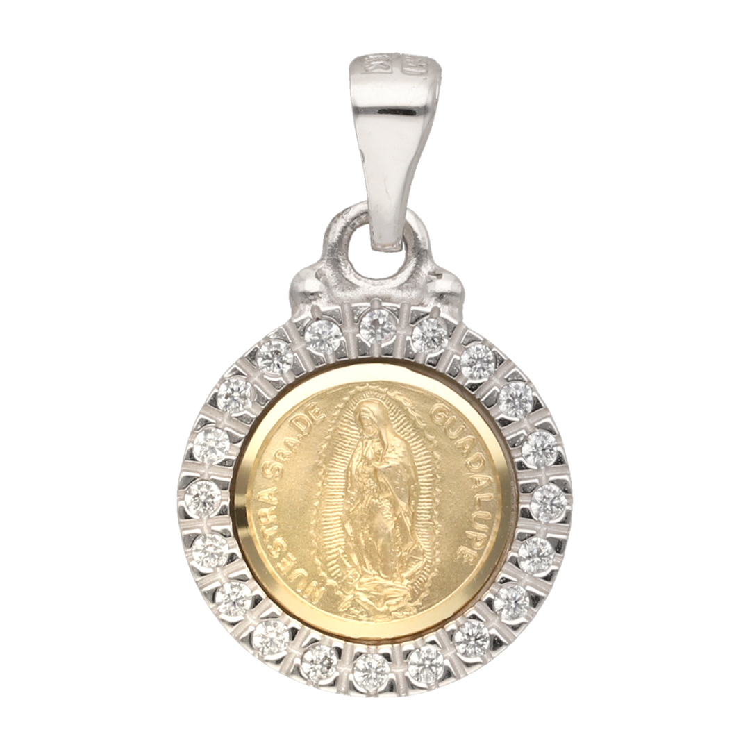 Medalla Guadalupe circonias bicolor 14K