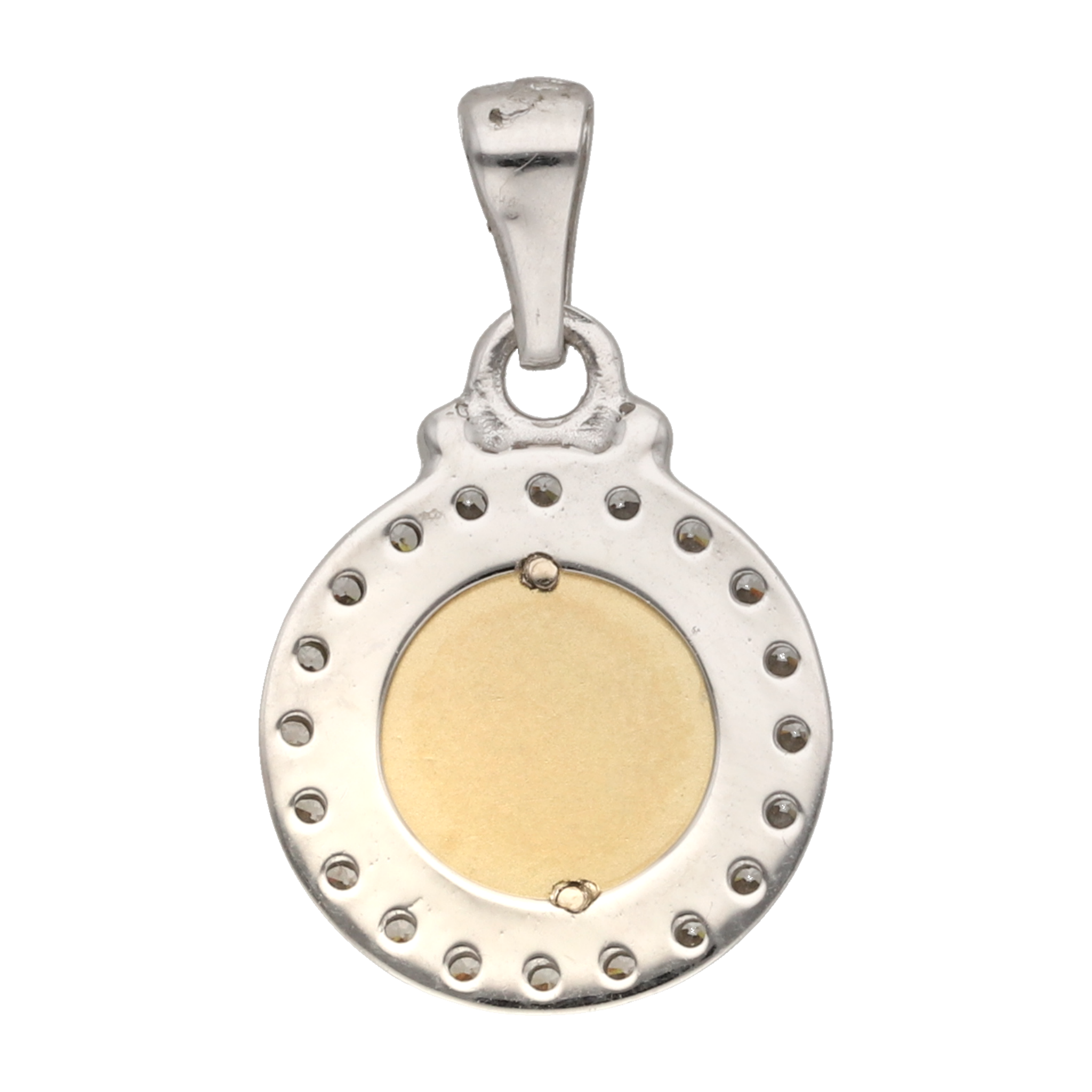 Medalla Guadalupe circonias bicolor 14K
