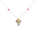 Collar cruz circonias colores 14K