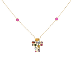 Collar cruz circonias colores 14K