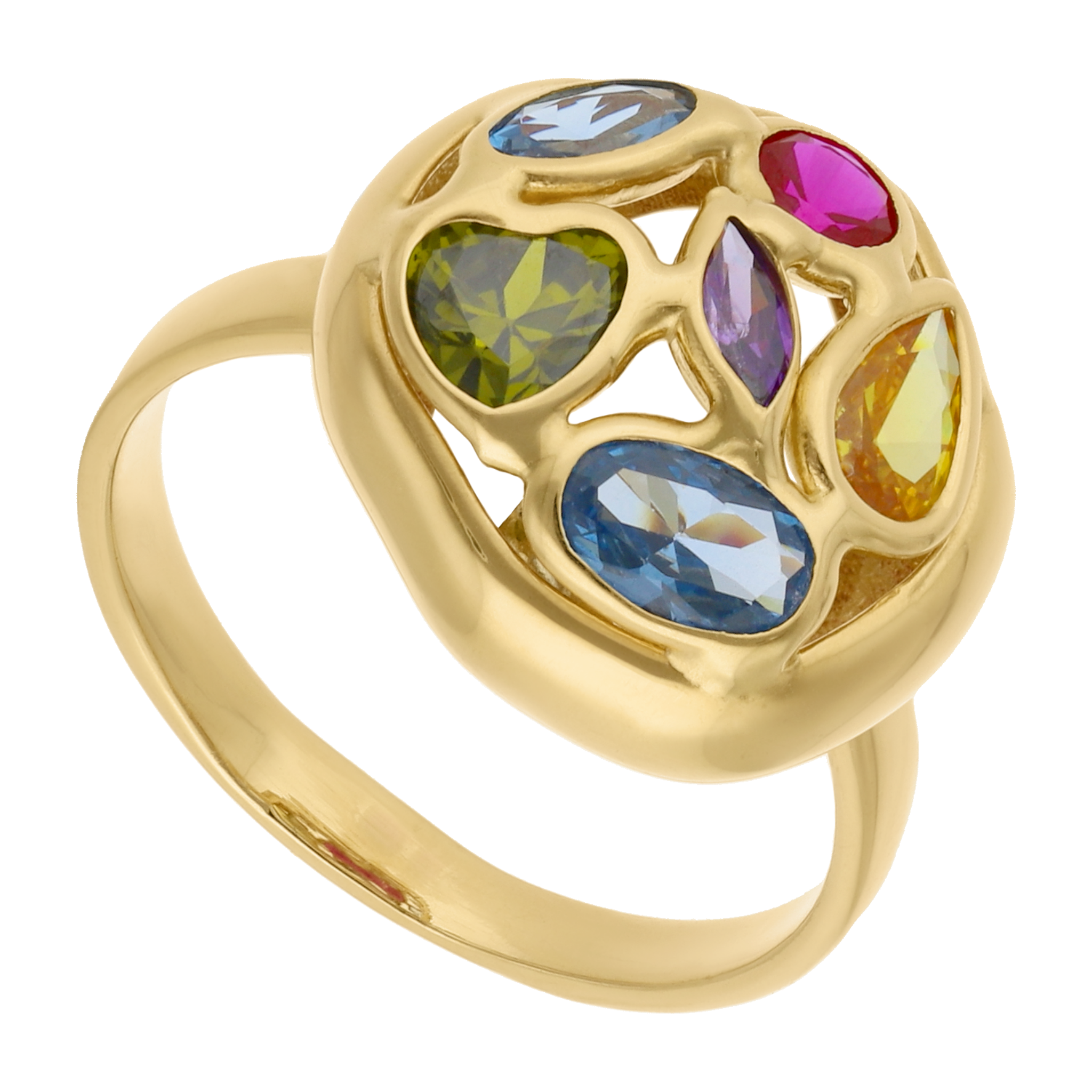 Anillo figura ondeada circonias colores 14K