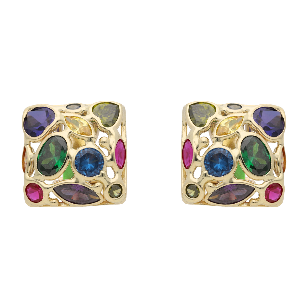 Aretes cuadrados circonias colores 14K