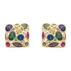 Aretes cuadrados circonias colores 14K