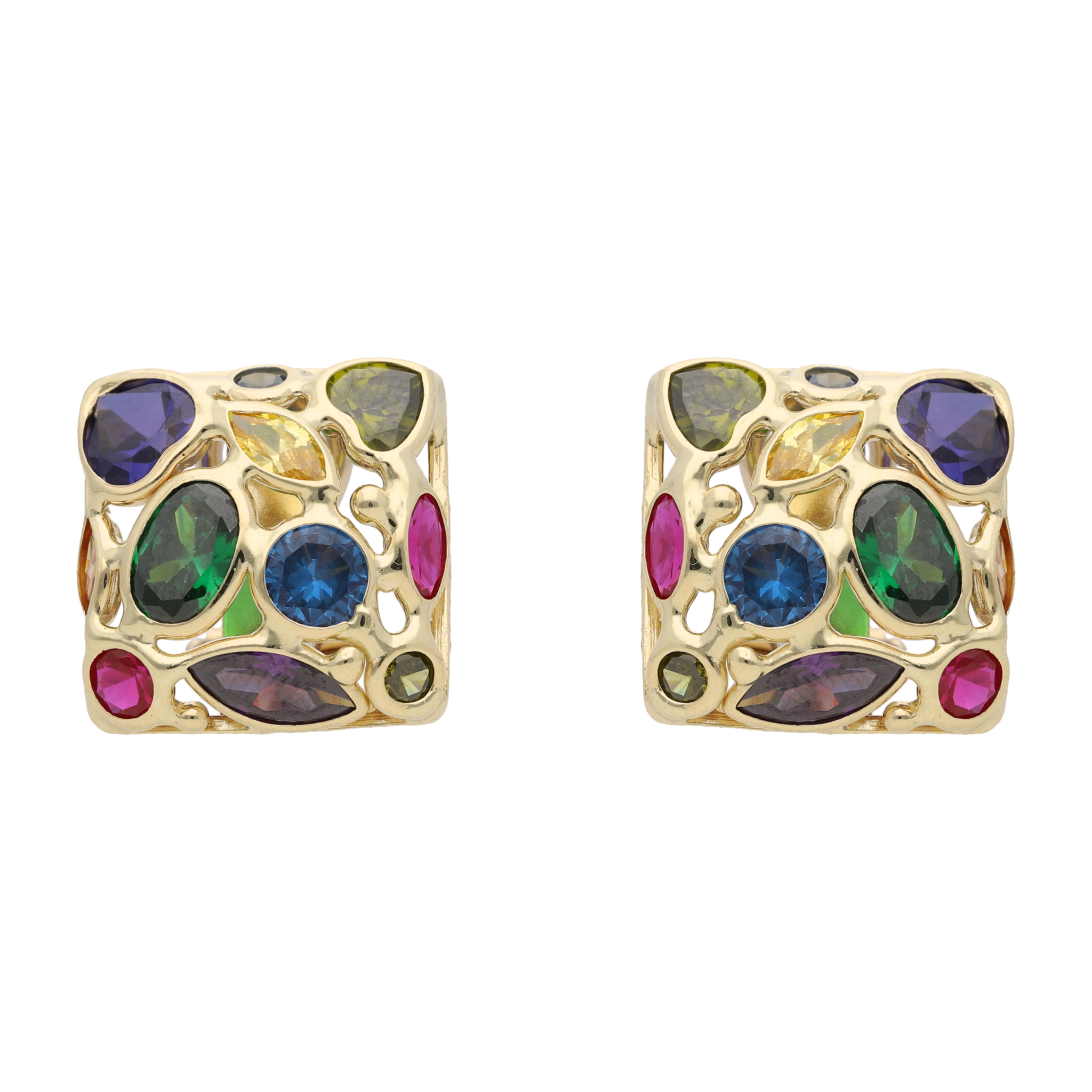 Aretes cuadrados circonias colores 14K