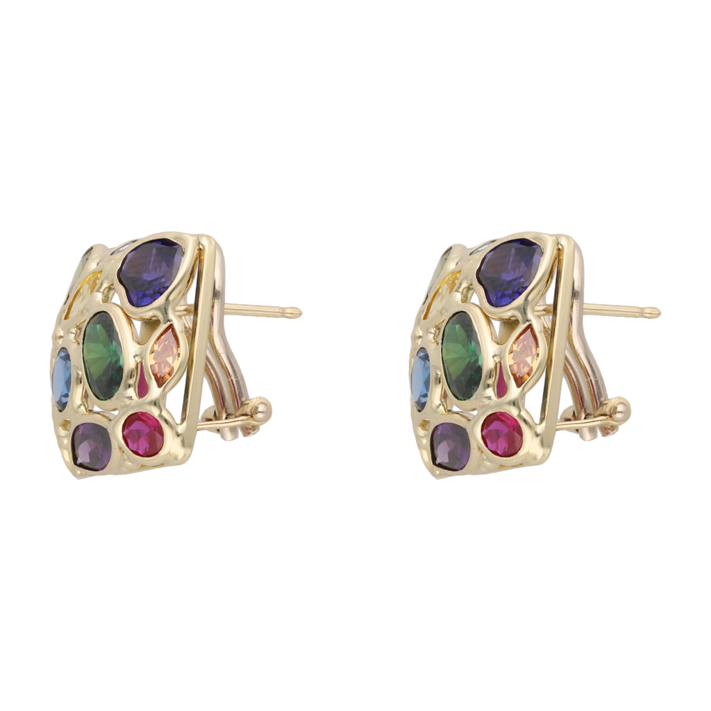 Aretes cuadrados circonias colores 14K
